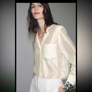 Zara limited edition ZW collection embroidered classy light yellow shirt